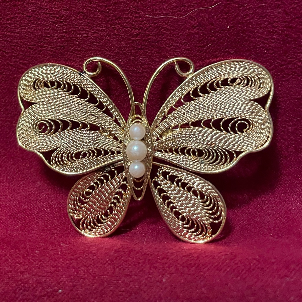 Vintage Gold Butterfly With Pearl Body